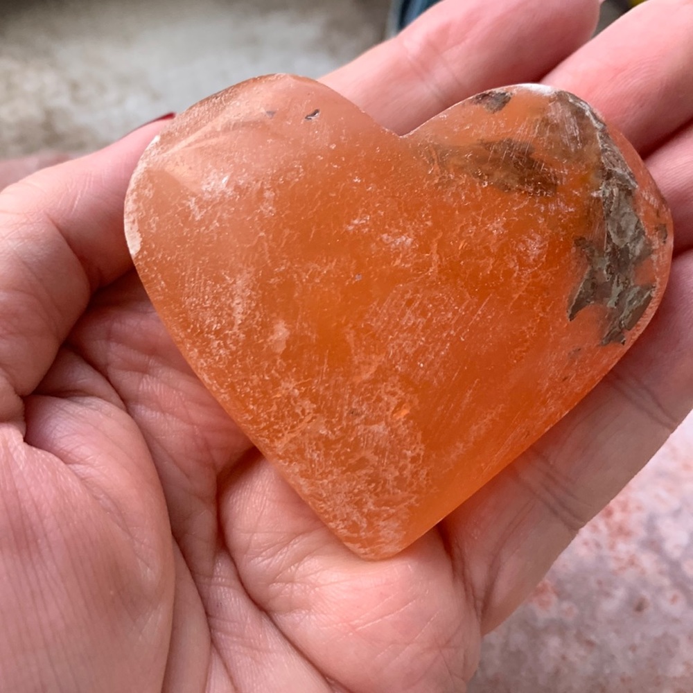 Peach selenite heart crystal